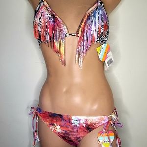 NWT SMALL RAISINS 2 PIECE STRING BIKINI MULTICOLORED REMOVABLE CUPS